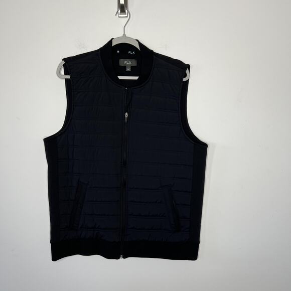 FLX Vest Mens Large Black Quilted Zip Insulated Lightweight Stretch Knit Back - Picture 1 of 10